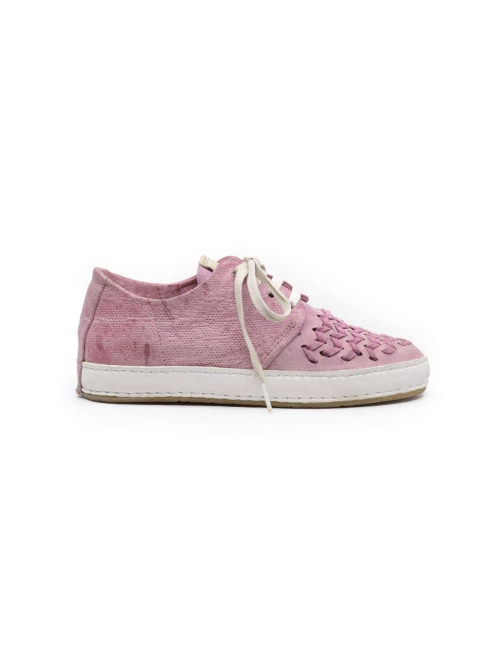 A.S.98 Distressed Pink Woven Leather Lace-Up Sneakers Made in Italy EU 36 US 5.5